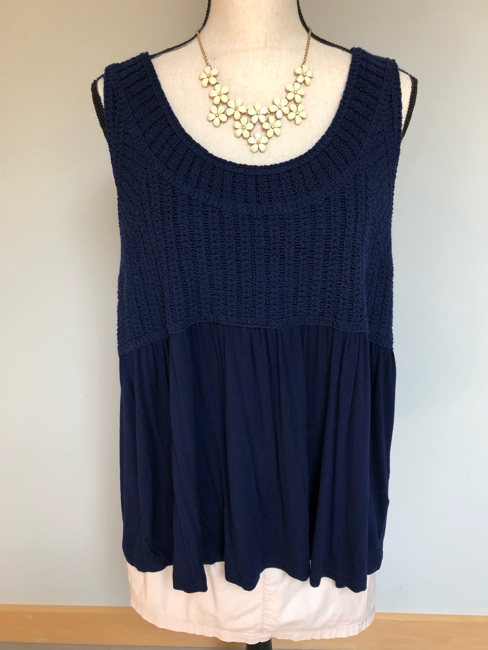 NEW Susan Graver PURE Crochet Sleeveless Babydoll Top Size XL